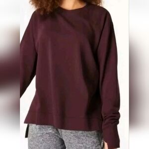 Sweaty Betty Women Size M After Class Sweatshirt Solid Purple Raglan Sleeve Wool